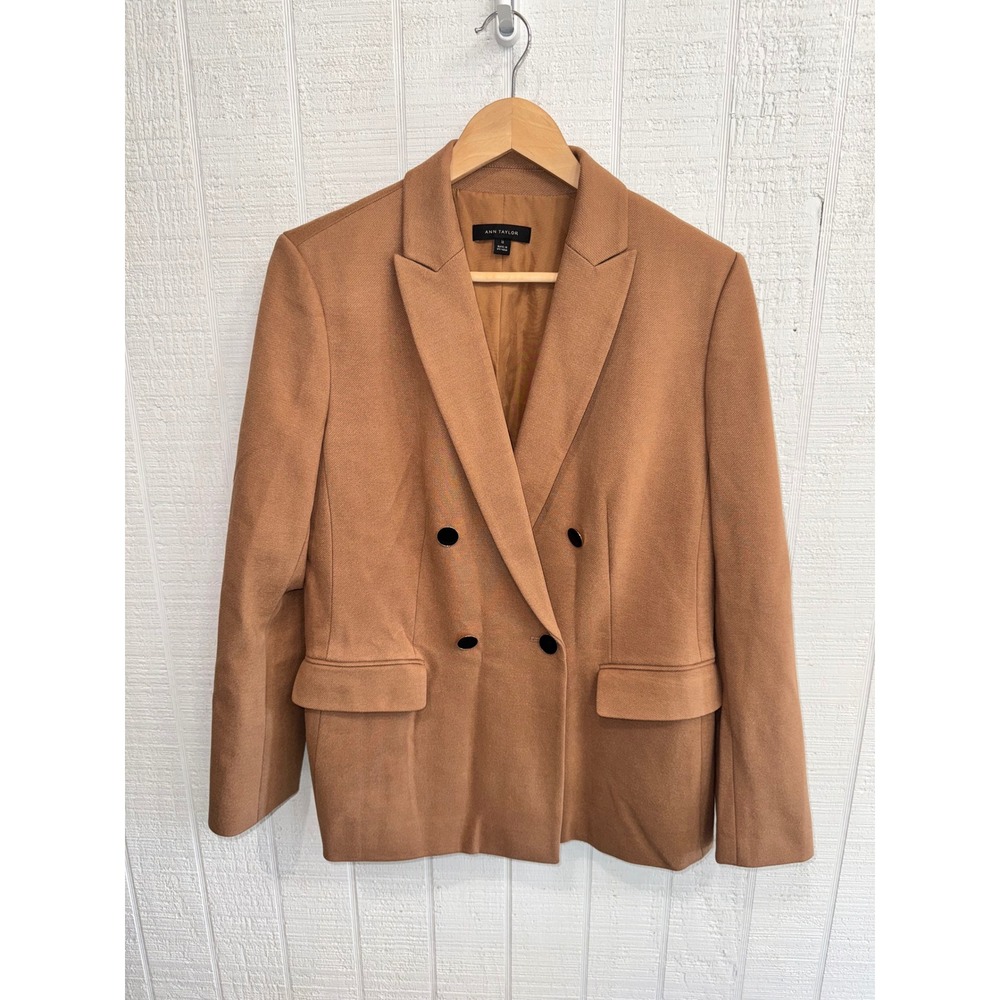 Ann Taylor Blazer Women Camel Double Breasted Workwear Suit Jacket 12
